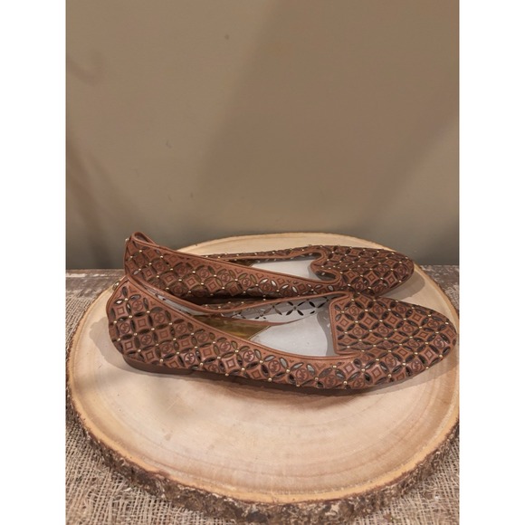 MICHAEL KORS GABRIELLA FLAT LUGGAGE BROWN WOMENS SLIP ON SHOES 10M - Picture 1 of 11